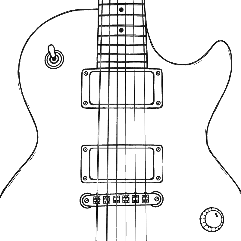 Line drawing of a guitar with two smooth black active humbucker pickups that have no visible pole pieces