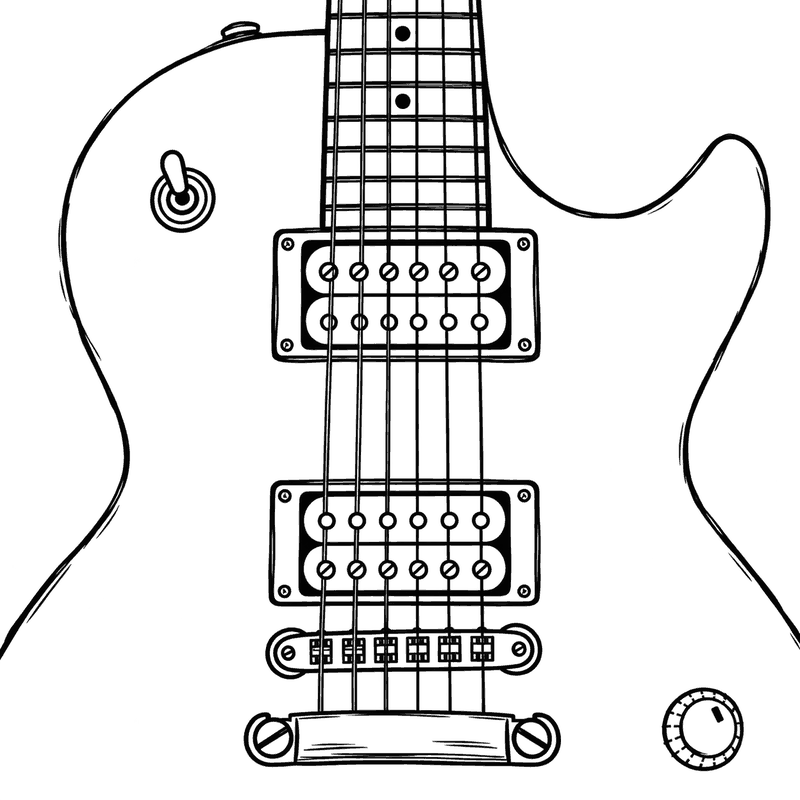Line drawing of a Les Paul style guitar with two open coil humbuckers, each showing a row of screws and a row of slugs