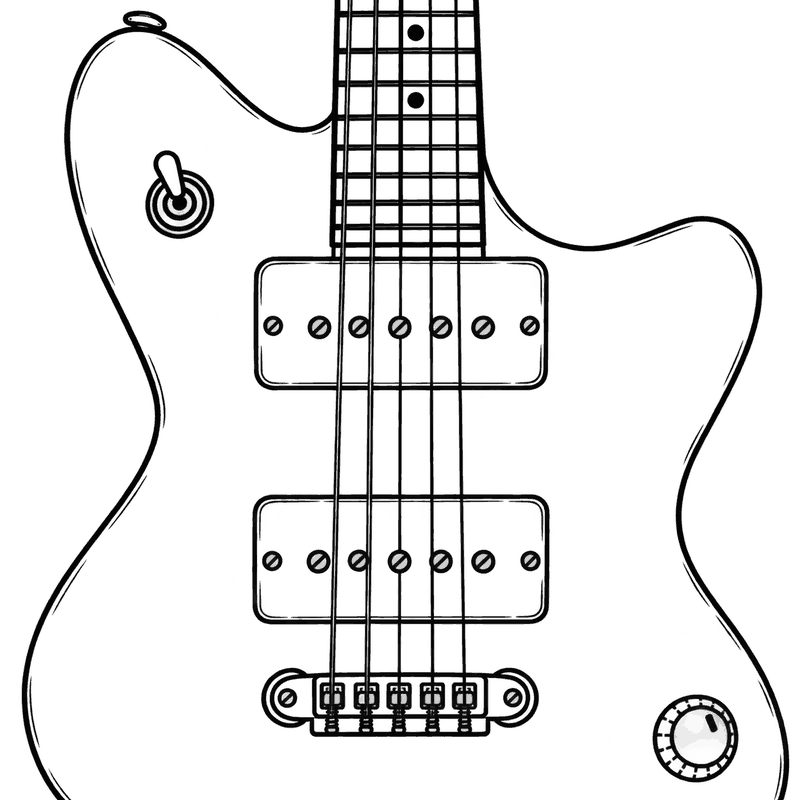 Line drawing of a Jazzmaster style offset guitar with two wide flat rectangular single coil pickups