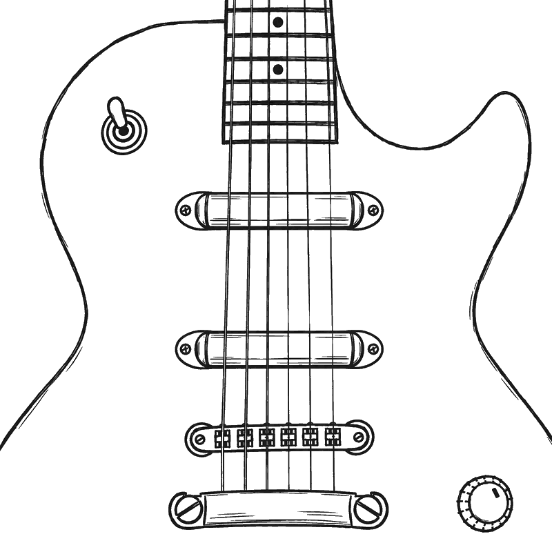 Line drawing of a guitar with two chrome lipstick tube pickups that have no visible pole pieces